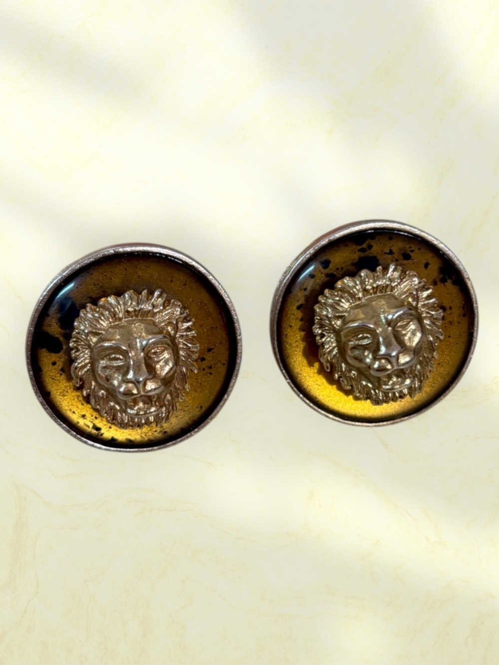 Vintage Gold Clip on Lion Earrings